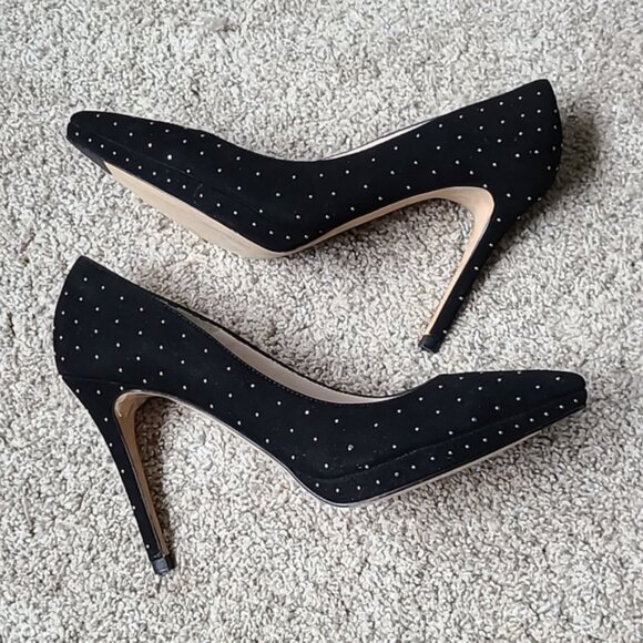 L.K. Bennett Clare Gold Studded Black Suede Pumps - Picture 6 of 13